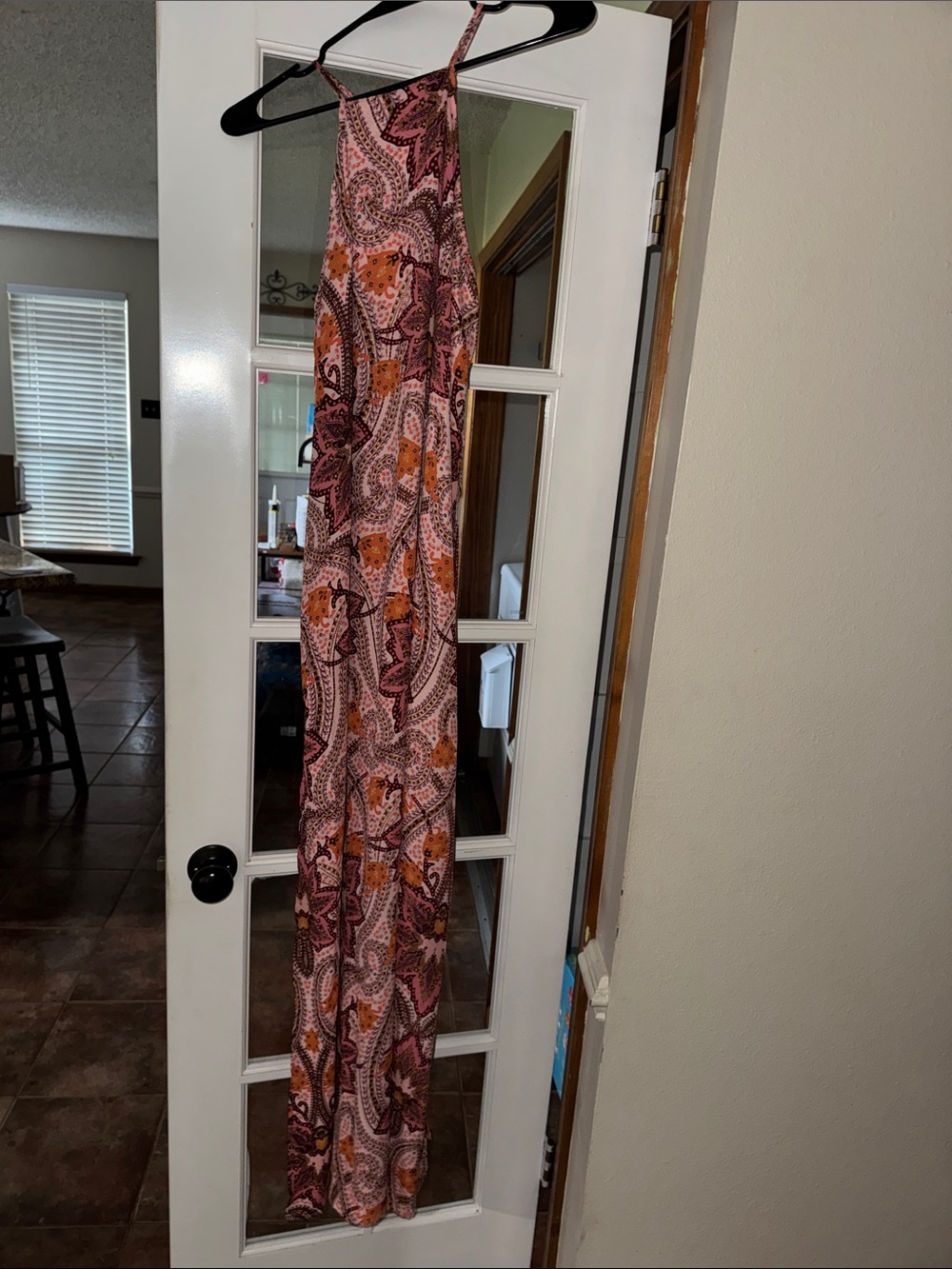 GB Printed Halter Maxi Dress - Pink & Orange Paisley